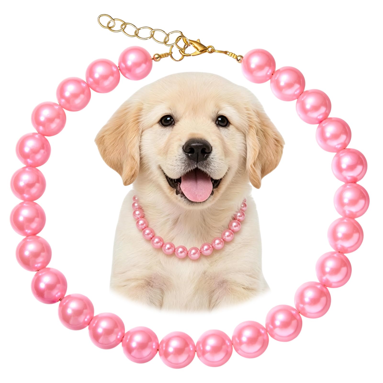 BEEFLYING Pearl Beaded Dog Necklace Collar Adjustable for Large Medium Small Female Dogs Cats with Pink Pearls Collar Jewelry Accessories 555mm