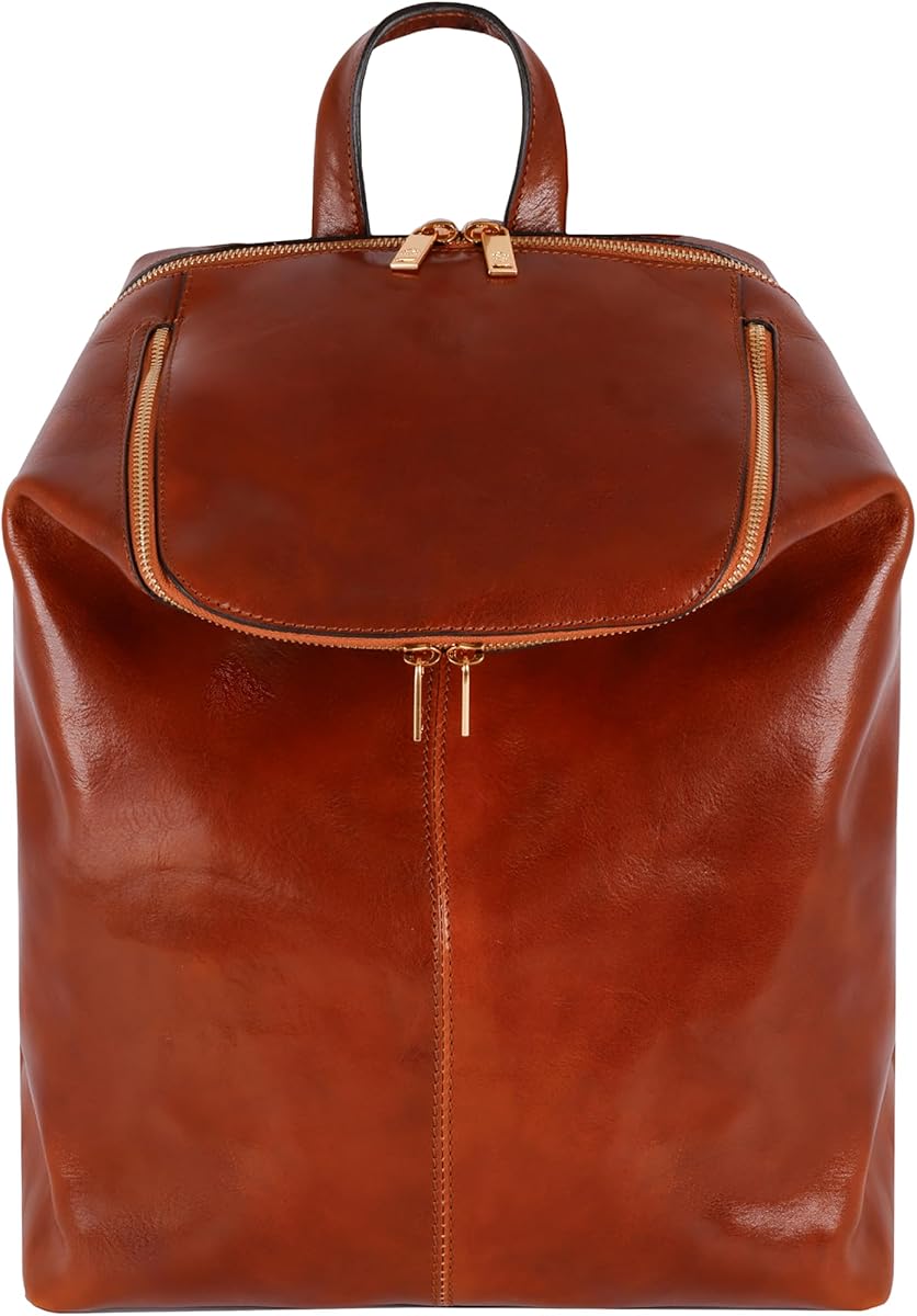 Time Resistance Leather Backpack - Unisex Business Rucksack Laptop Bag for Bag and Women (Cognac Brown) : Electronics