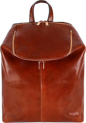 Time Resistance Mochila de cuero Mochila Vintage Mochila de negocios Bolsa para portátil Unisex Marrón Oscuro, Coñac, Tamaño único, Con clase