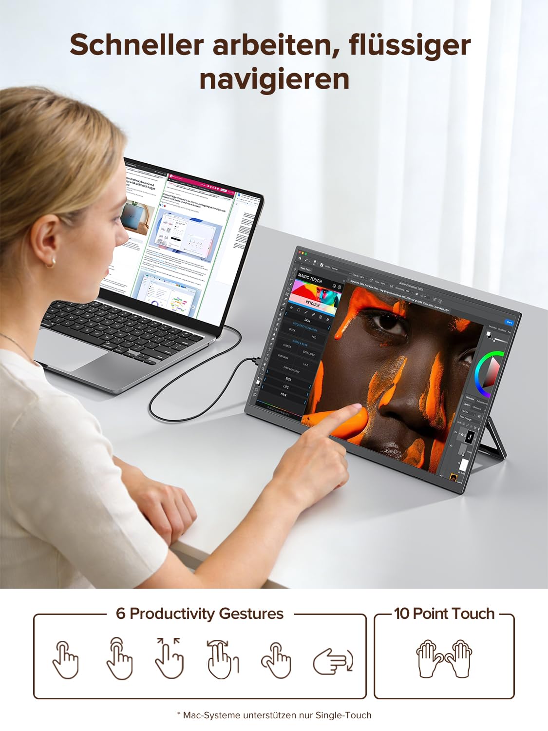 Newsoul Portable Monitor Touchscreen,15,6 Zoll Touch Bildschirm mit 1080P IPS 125% sRGB 1500:1,10-Point Touchscreen Monitor mit 180° Ständer & VESA, Mini HDMI USB C für Laptops/PCs/Phone/Xbox/PS5