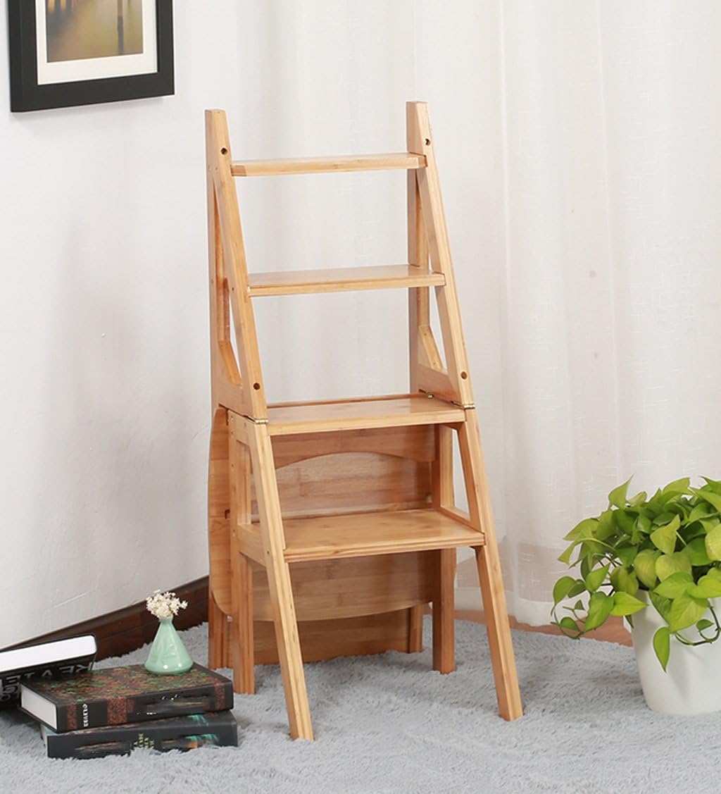 Step Stool Sillas Asientos Escalera De Palabras Doblar Estante Plataforma De Subida De Bambú Alta, Altura 89cm, 4 Colores Opcionales Folding Ladder Chair (Color : A)