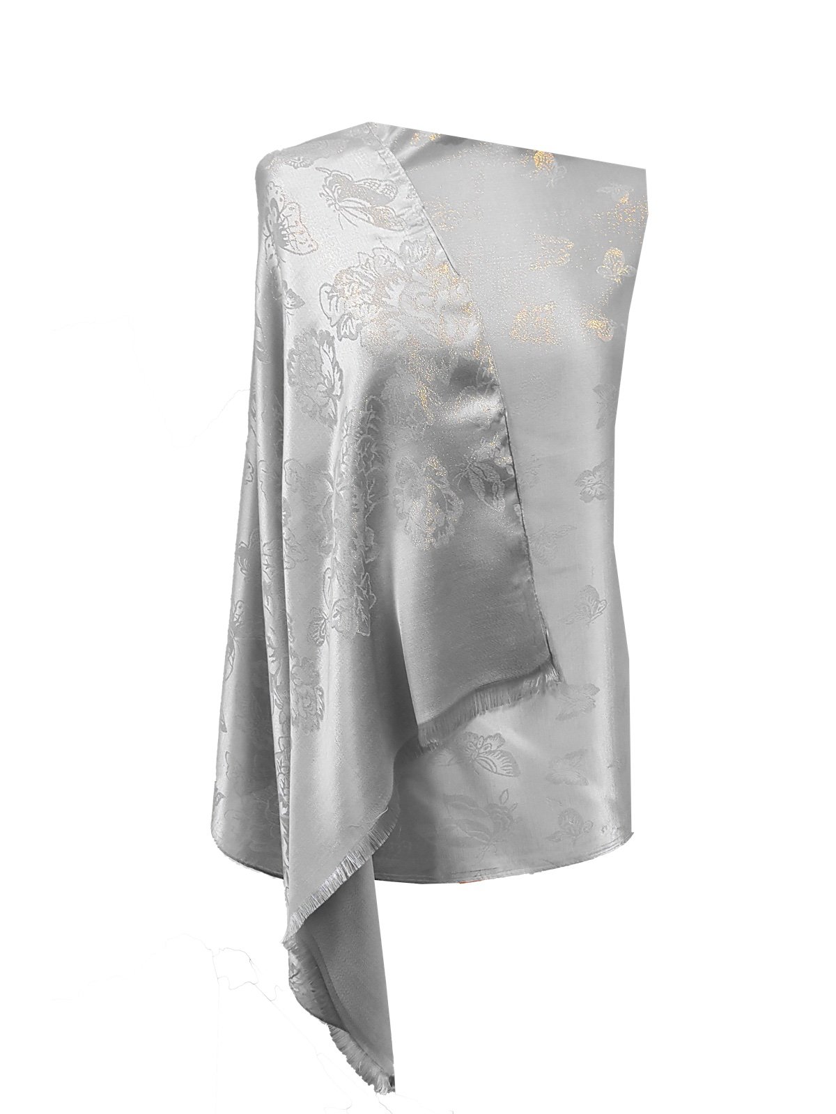 World of Shawls Shimmery Butterfly Lightweight Silky Pashmina Feel Shawl Wrap Stole (Silver)