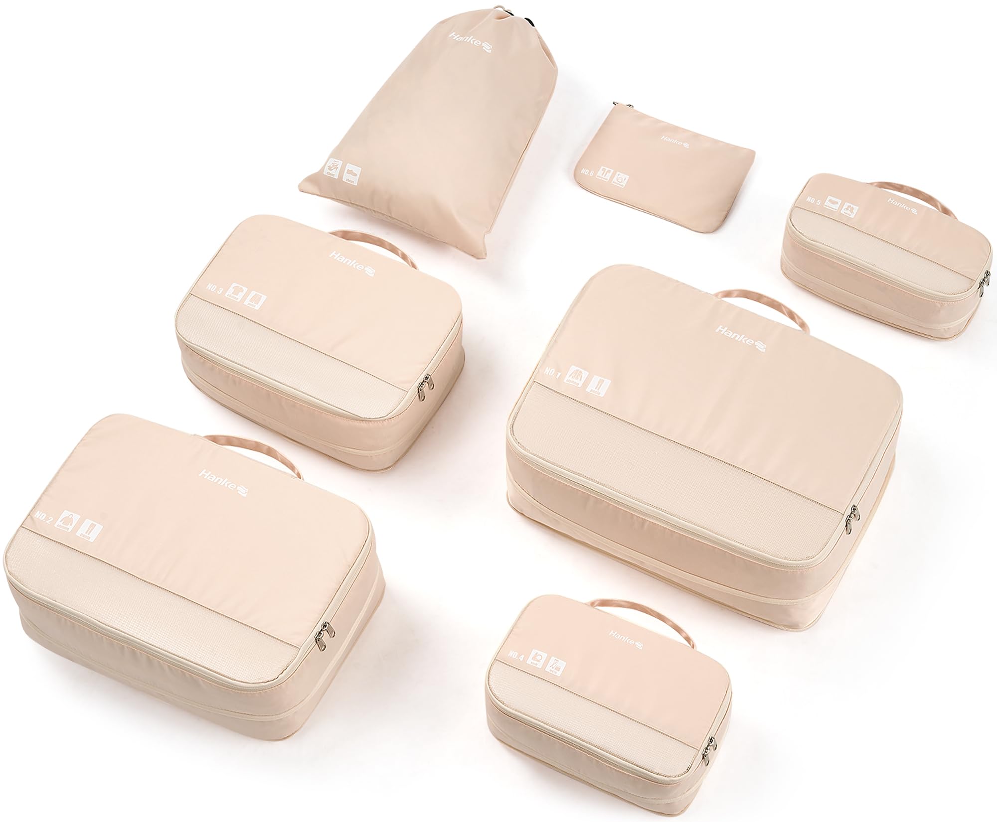 Hanke 7 Set Compression Packing Cubes for Travel Expandable Large Packing Cubes for Suitcases and Backpack Luggage Packing