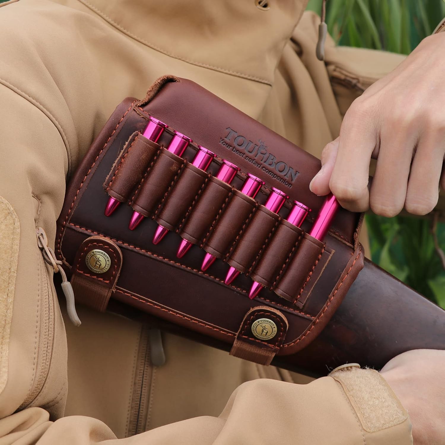 Tourbon Leather Buttstock Cheek Rest with Rifle Shell Holder