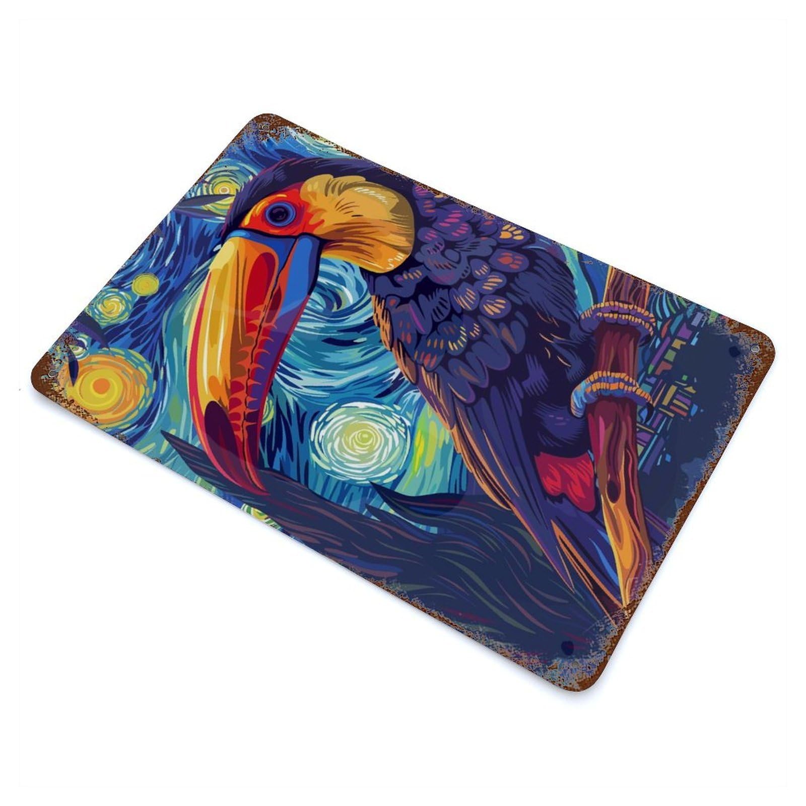Garage Style Toucan in Starry Night Style Rust Effect Tin Sign 11.8"x7.9", Farmhouse Wall Decor for Bar And Workshop