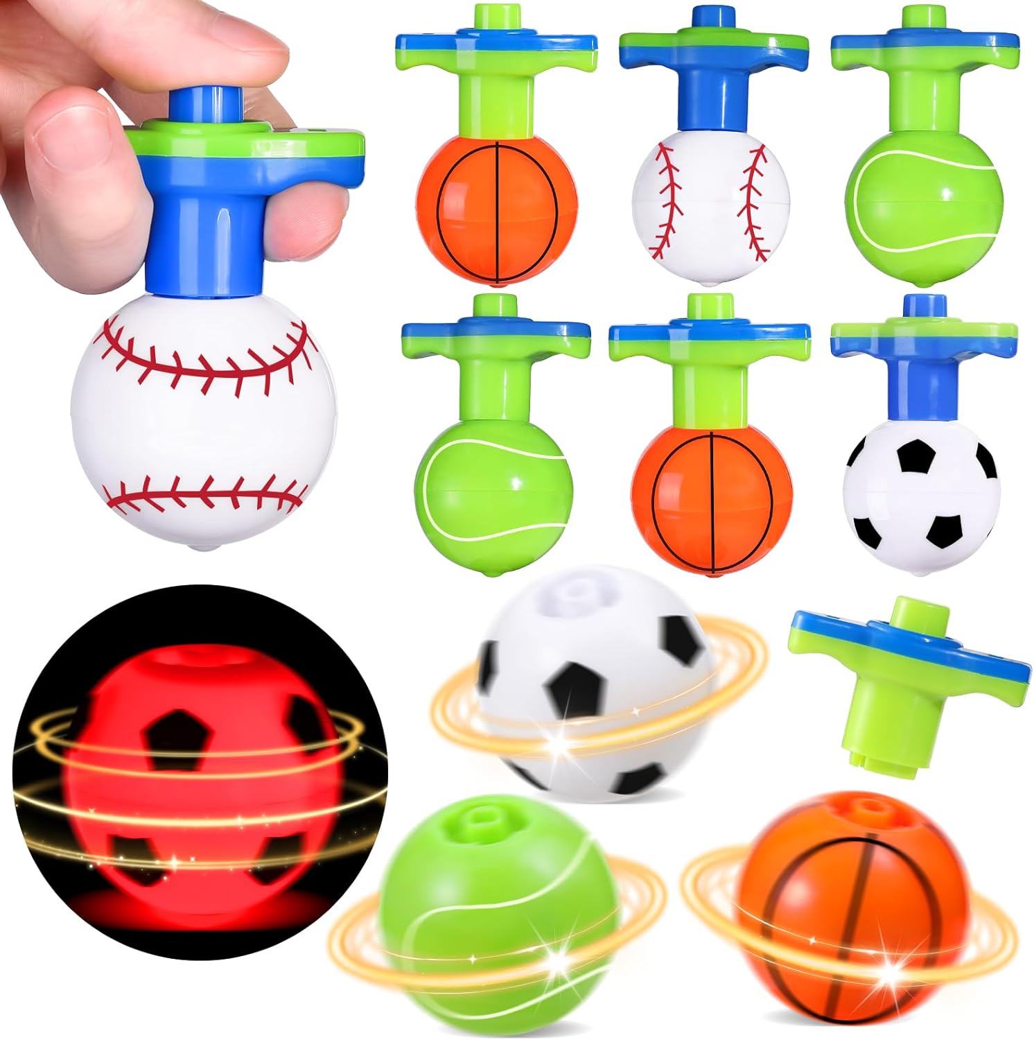 SCIONE 12Pcs LED Light Up Spinning Tops for Kids, Glow in The Dark Party Supplies, Kids Goodie Bag Fillers, Birthday Party Favor Bulk Toys, Treasure Box Toys for Classroom Prize
