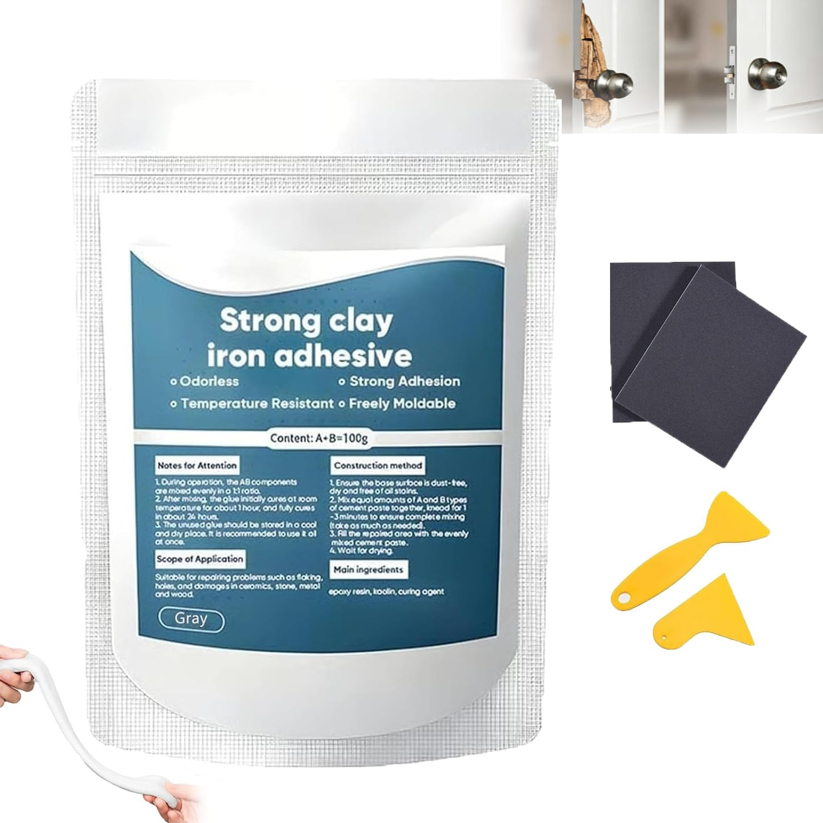 High-Strength Multi-Purpose Repair Clay, Steel Epoxy Putty for Wood, Strong Clay Iron Adhesive, Steel Epoxy Putty, All Purpose Pool 𝐂lay for Bonding Plastic Metal Ceramic Wood Tile Glass (1PCS)