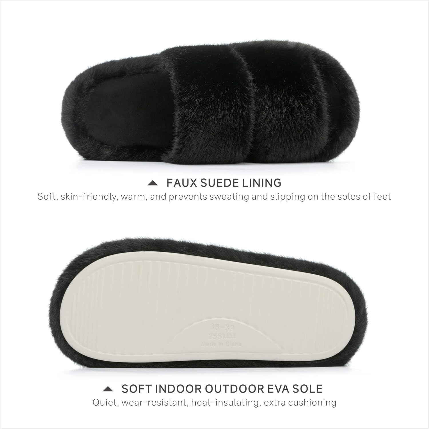 Chantomoo Women's Slippers Memory Foam Slippers for Women Fuzzy Comfy Faux Fur House Furry Indoor Open Two Bands Gift Slippers - Image 3