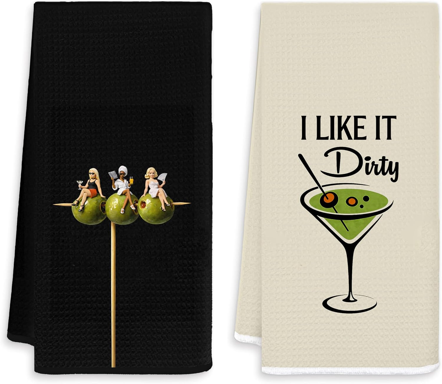 Funky Dirty Martini Kitchen Towels Set of 2, Martini Lover Gifts Decorative Hand Tea Towels for Kitchen Bar Cart, Trendy Retro Red Aesthetic Women Cocktail Dish Tea Towel, 16x24 Inches