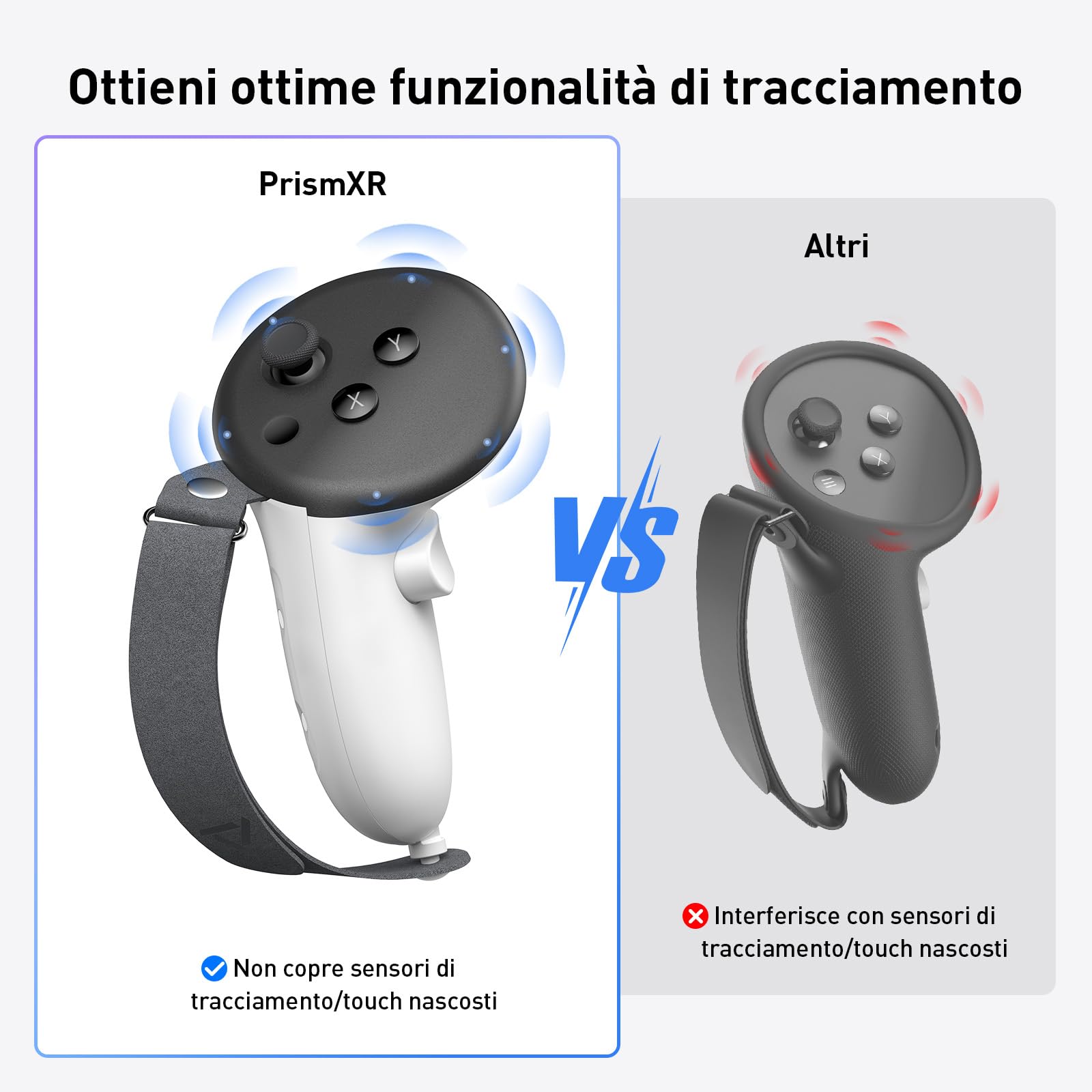 PRISMXR Impugnature Grip straps per controller compatibili con Meta Quest 3S/3, cinturino da polso morbido regolabile adatto a mani di diverse dimensioni, Cinturino in microfibra morbida