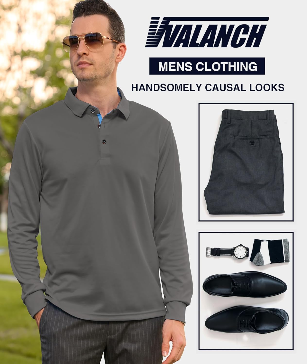 V VALANCH 3 Pack Men's Long Sleeve Polo Shirts Moisture Wicking Golf Polos Business Travel Casual Collared Shirt - Image 5