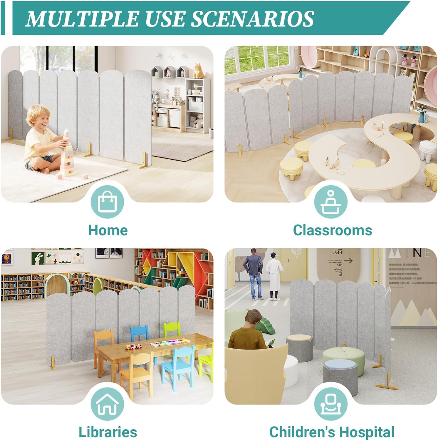 Foldable Kids Room Divider, Freestanding Classroom Partition,Toddler Play Screen, Children's Playroom Separator, Noise Reducing Felt Panel for Preschool, Daycare & Focused Learning at Home Library