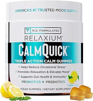 Relaxium Calm Gummies - Calm, Gut Health + Immune Support, Developed in the USA, with Vitamin B6, Magnesium, L-Theanine + Prebiotic & Probiotic Blend, Lemon Flavor, 60 Gummies