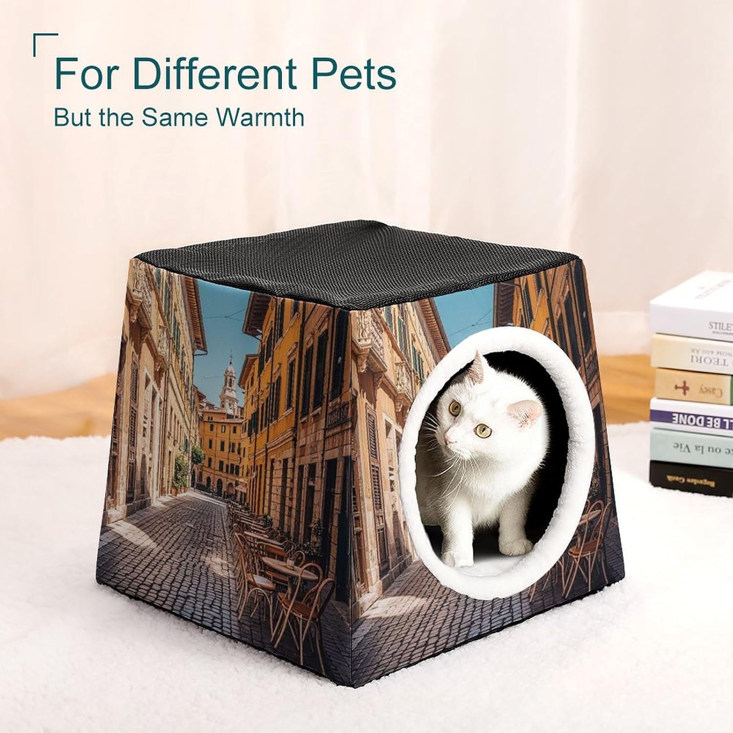 Pet Sleeping Nest Bed, Old Courtyard Cafe Chair City, Rome, Italy Printed Dog House Cat Nest, Winter Pet House are Suitable for Most Cats, Dogs, and Other Small Pets