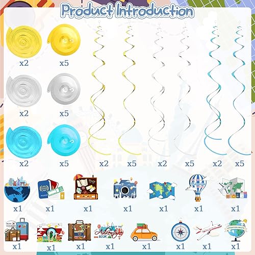 Miniatura 4 de 36 decoraciones de espirales colgantes con temática de viaje, deja que la aventura comience en buen viaje, decoración de despedida y jubilación,