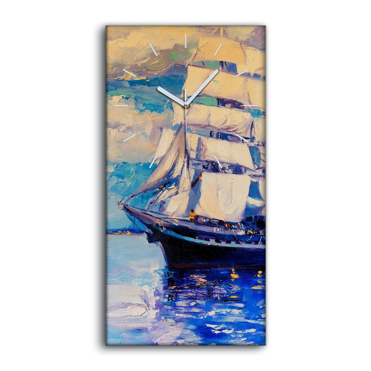 Horloge sur toile déco art mural moderne mer paysage bateau 30x60cm