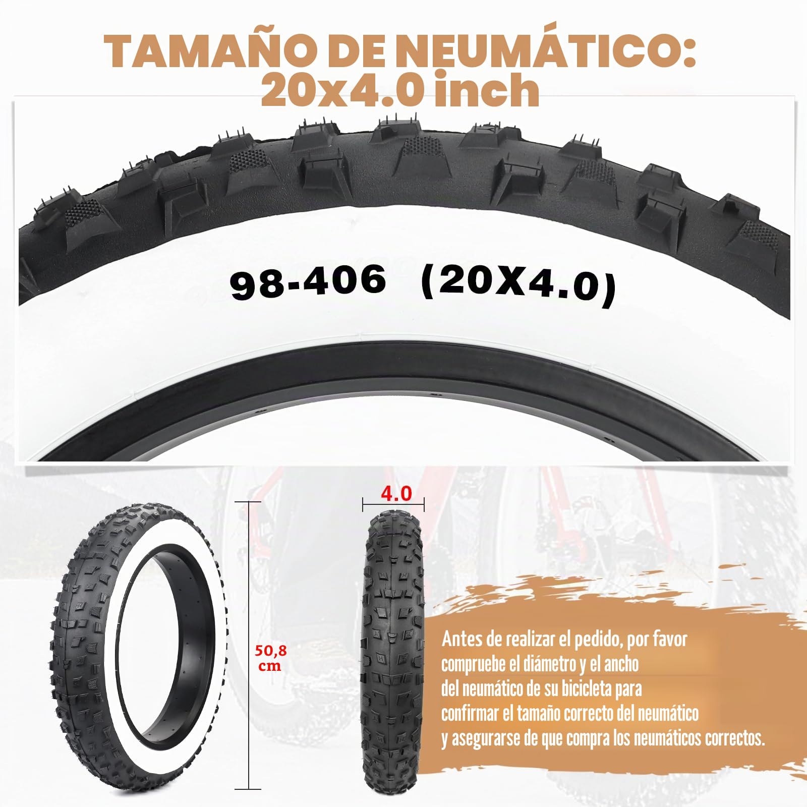 Juego de 2 neumáticos para bicicleta eléctrica de 20 x 4,0 pulgadas, 98 – 406 20 psi