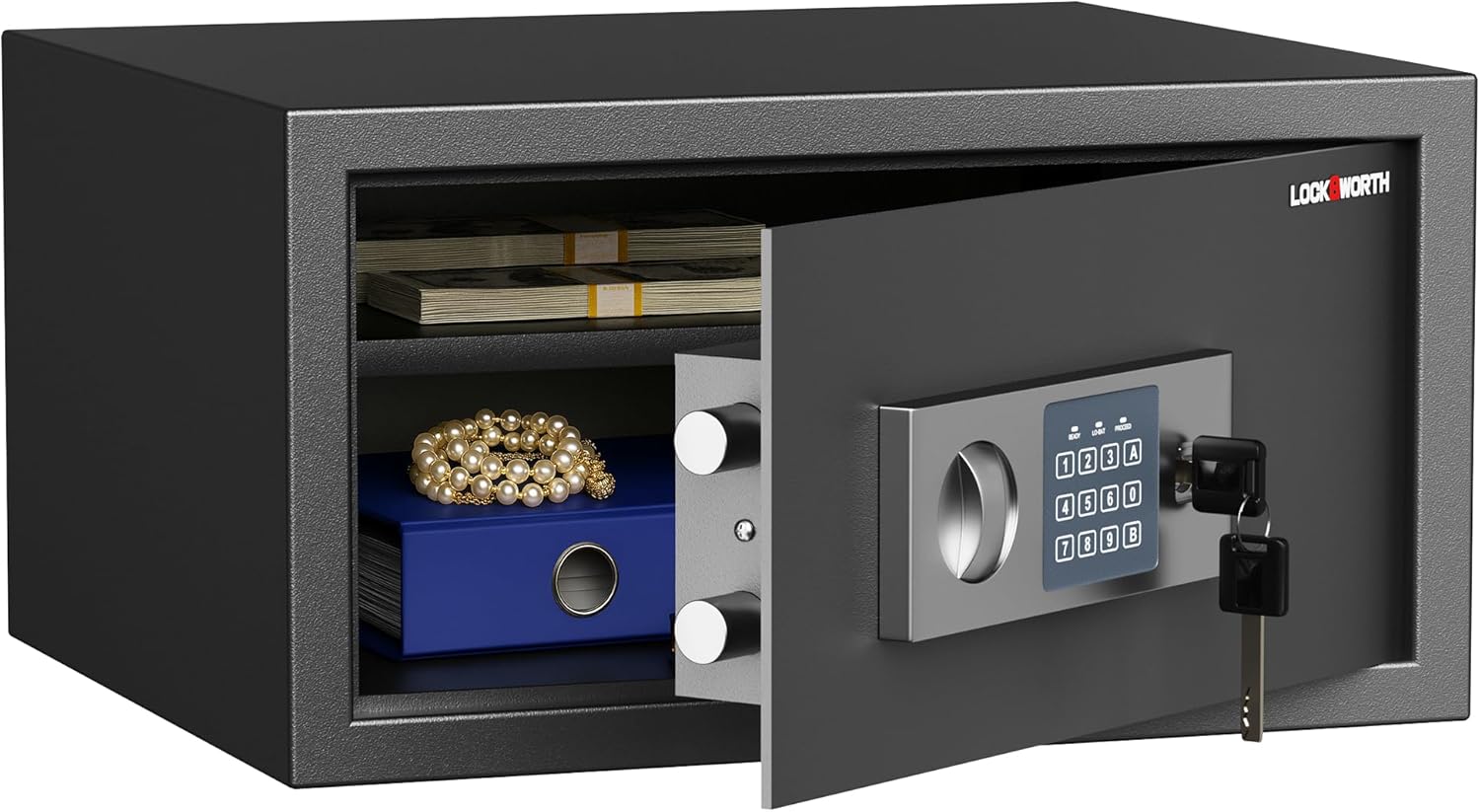 Locksworth Safe for Home, 1.0 Cubic Feet Safety Box, Lock Box for Money, Jewelry, Documents and Guns, Digital Security Safe for Office, Hotel and Personal Use, 16.9"W x 14.6"D x 9.25"H