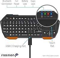 Vista 3 de Fosmon Mini teclado Bluetooth (teclado QWERTY), inalámbrico, portátil, con panel táctil, compatible con Apple TV, Yaxa Fire Stick, PS4, PS4 Pro