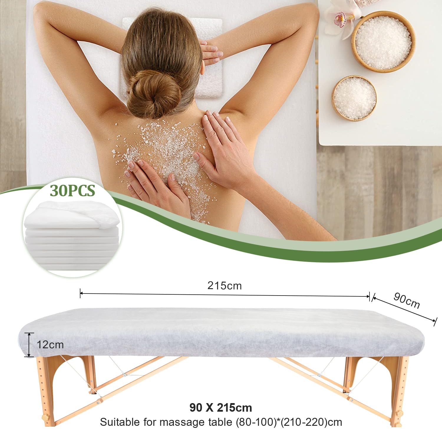 30pcs 90 x 215cm Coprilettino Monouso, Coprilettino Estetica Impermeabile, Lenzuola Usa e Getta con Elastici, Coprilettino da Massaggio per Estetica, Fisioterapia (Senza aperture facciali)
