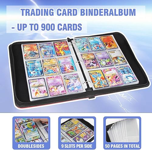 Miniatura 4 de Carpeta de tarjetas con 9 bolsillos, 900 bolsillos, tarjetero para coleccionista de tarjetas coleccionables con cremallera, soporte para álbum para