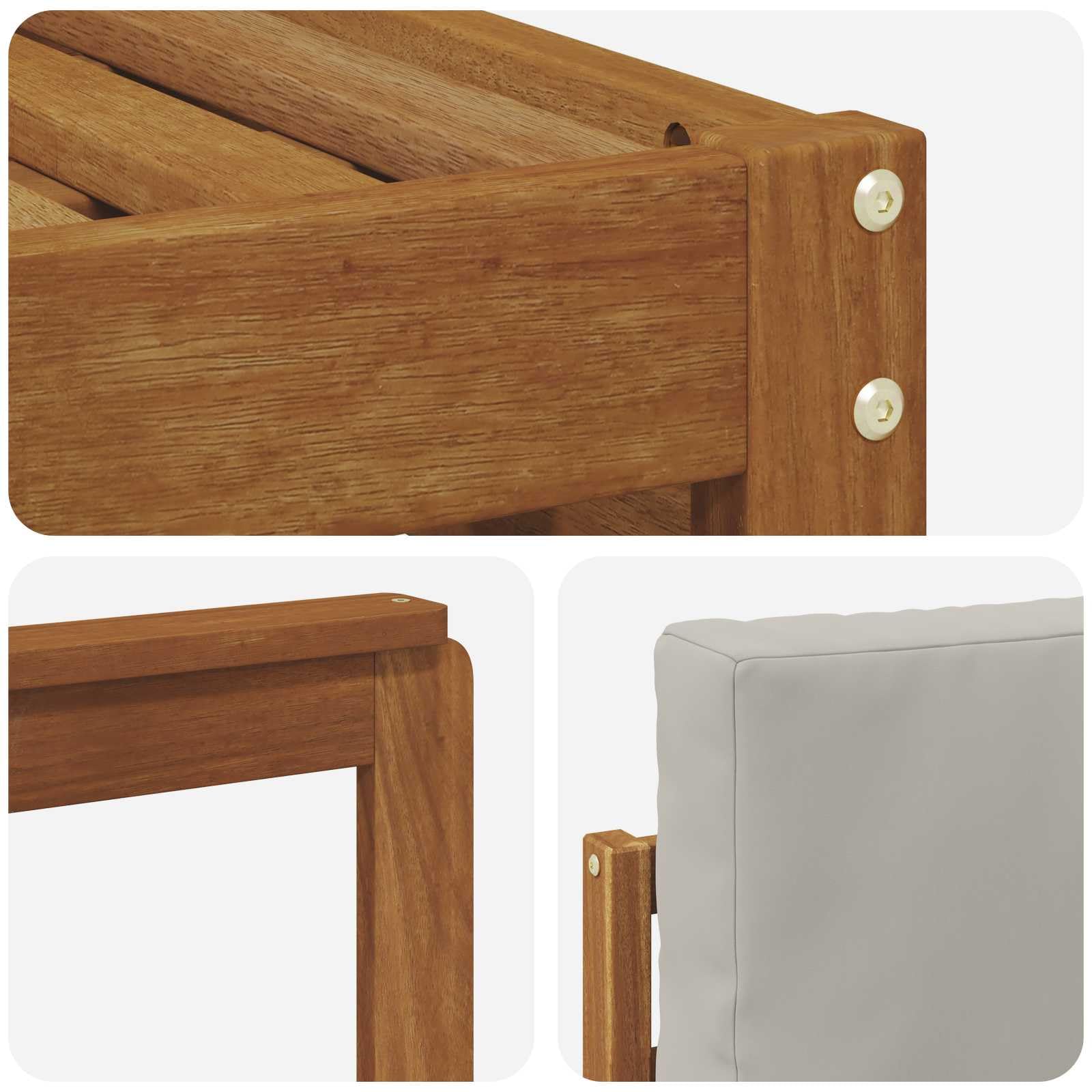 Outdoor-Garnitur 9-teilig aus massivem Akazienholz für Garten Terrasse Balkon wetterfestes Sitzgruppen-Set mit Tisch, Sofas, Sesseln, Kissen, Natur und anthrazit