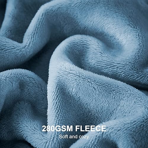 Miniatura 2 de Hansleep Manta de vellón Queen para cama de vellón azul lavado, manta de tamaño Queen supersuave de franela mullida, manta acogedora de felpa para