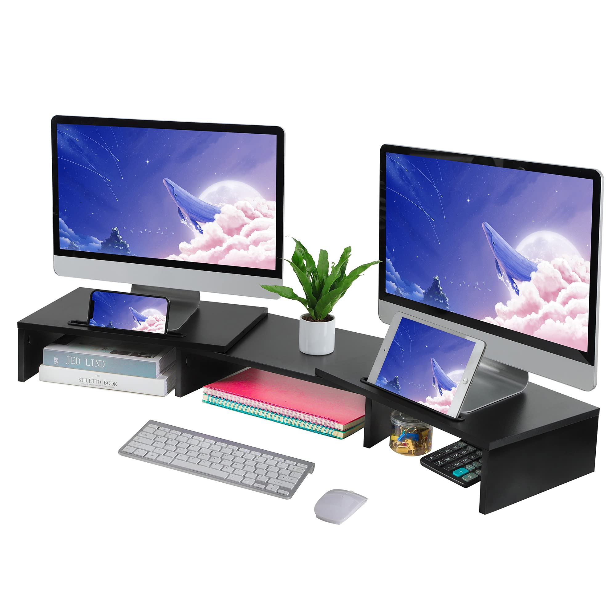 Buy Beiz Dual Monitor Stand Riser, 3 Shelf Adjustable Desk Screen Stand