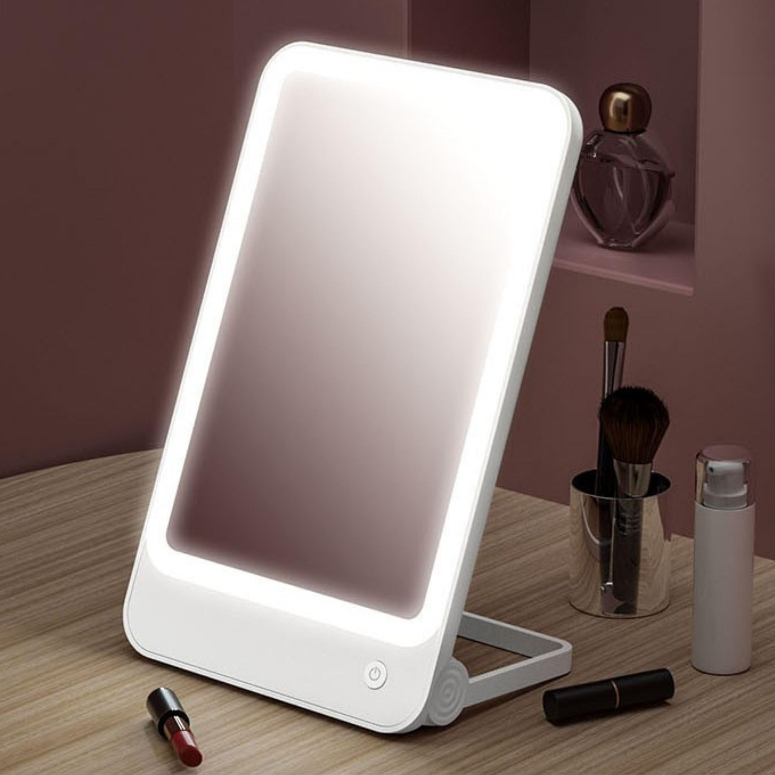 Simple Lightweight LED Mirror, Built-in Lithium Battery, Use Without Outlet, Easy Operation, Travel & Carrying, Stepless Brightness Adjustment, 3 Light Colors, Makeup Mirror, Tabletop Mirror