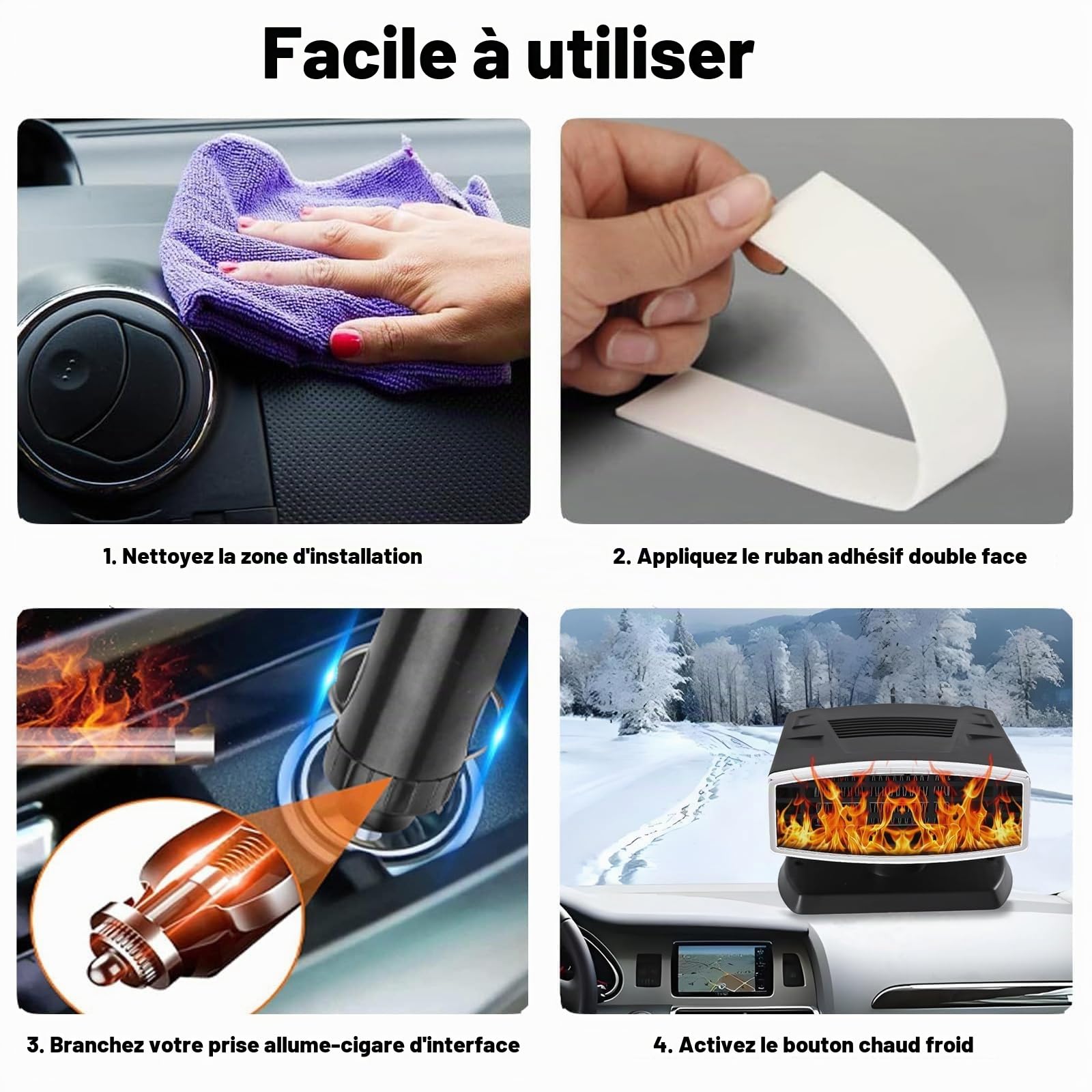 Chauffage de Voiture Portable 12 V 200 W - Dégivreur de Voiture - Chauffage et Refroidissement Rapides - Prise Allume-Cigare - Dégivreur avec chauffages de Voiture rotatifs à 360°