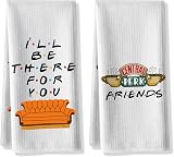 HSSPIRITZ Lot de 2 torchons de cuisine amusants avec inscription « Friends » - Cadeau de décoration de cuisine - Motif « Central Perk » - « I 'll Be There for You » - Cadeau d'anniversaire pour les - 1