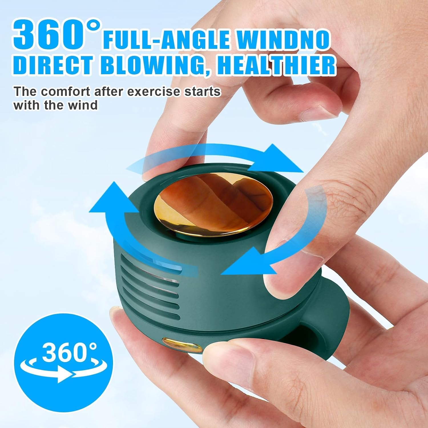 Mini ventilatore elettrico senza pale, portatile, silenzioso, a 3 velocità, con clip su vita e collo, ricaricabile, piccolo ventilatore elettrico da viaggio per esterni, viaggi, ufficio (verde)