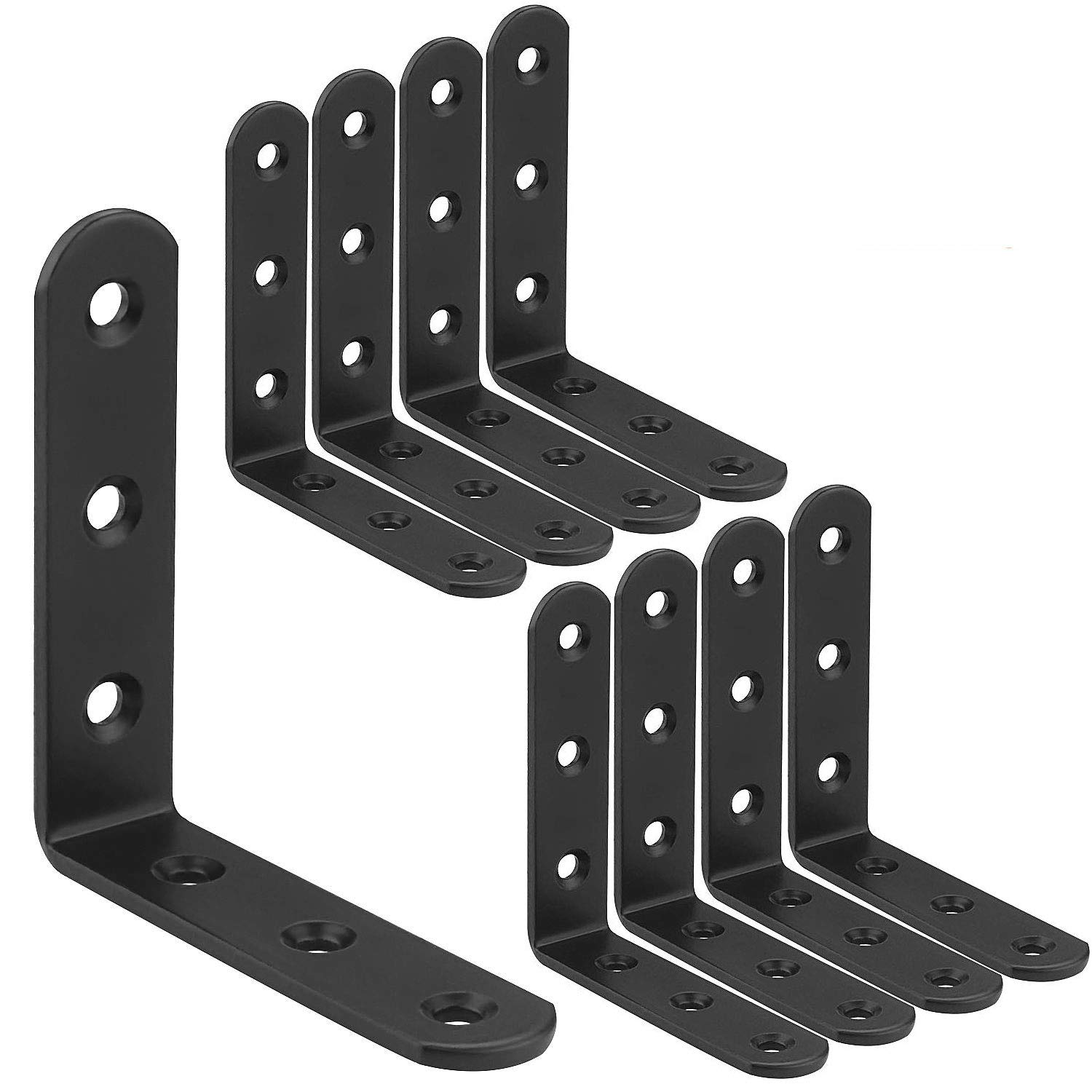 STARVAST Black Shelf Bracket, 20 Pcs Wall Shelf Bracket L Shape Right Angle Corner Bracket 80mm x 80mm x 3mm Metal Wall Support Corner Brace