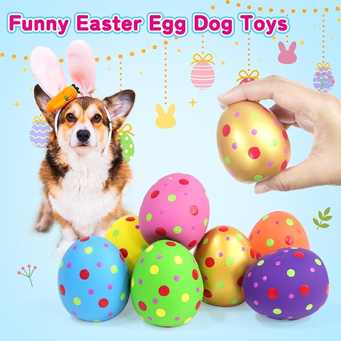 Juguetes para Perros Squeaky 8 Piezas, Huevos de Goma con Squeaker para Razas Pequeñas y Medianas miniatura 4