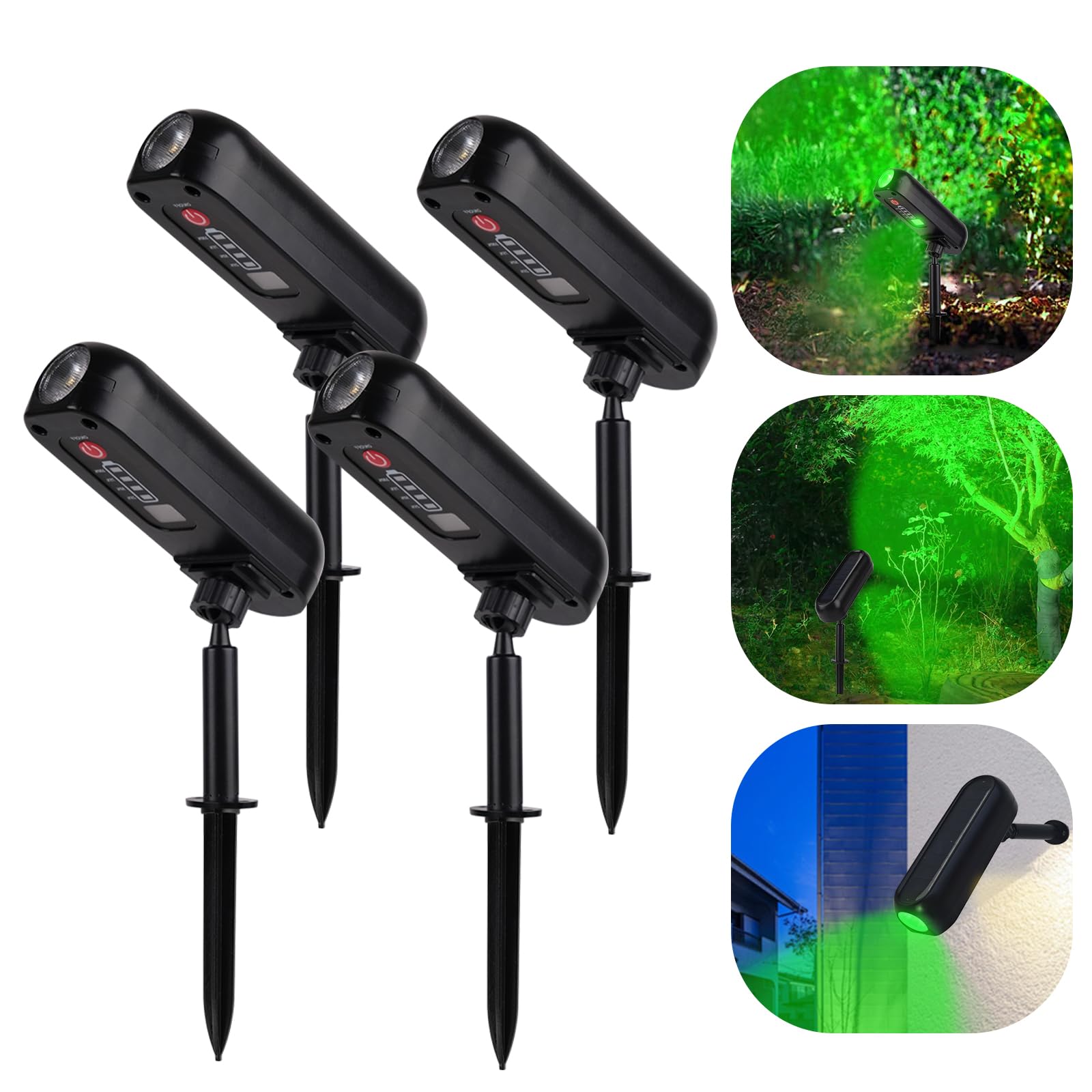 T-SUN 4 Piezas Luces Solares Led Exterior Jardin Verde Foco Solar Exterior Impermeable IP65, ángulo de 360° Ajustable, Lámparas Solares para Patio, Caminos, Suelo, Piscina, Césped
