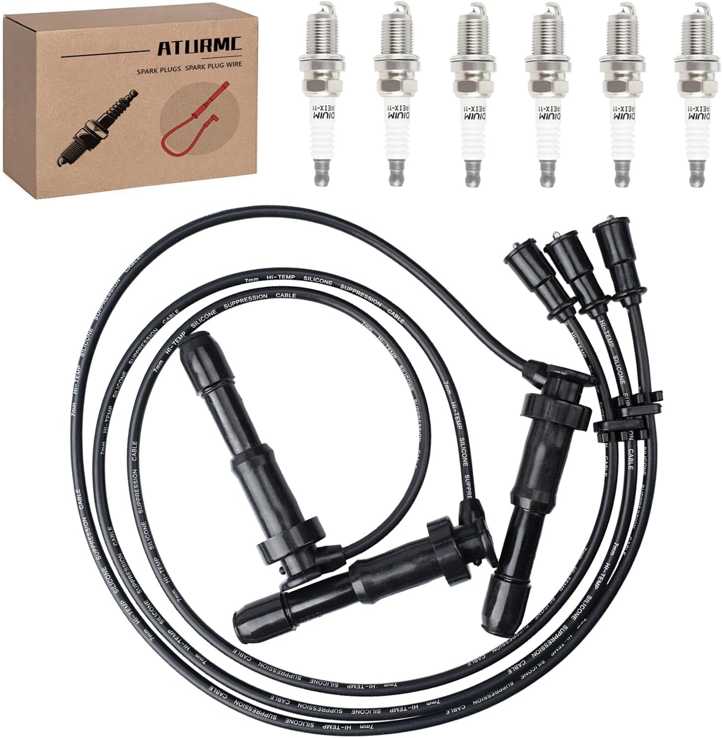 Set of 3 PCS Ignition Spark Plug Wires 671-6289 RC-KX012 27420-39800 & 6 Iridium Spark Plugs Set Compatible with Kia 2003 2004 2005 2006 Sorento V6 3.5L