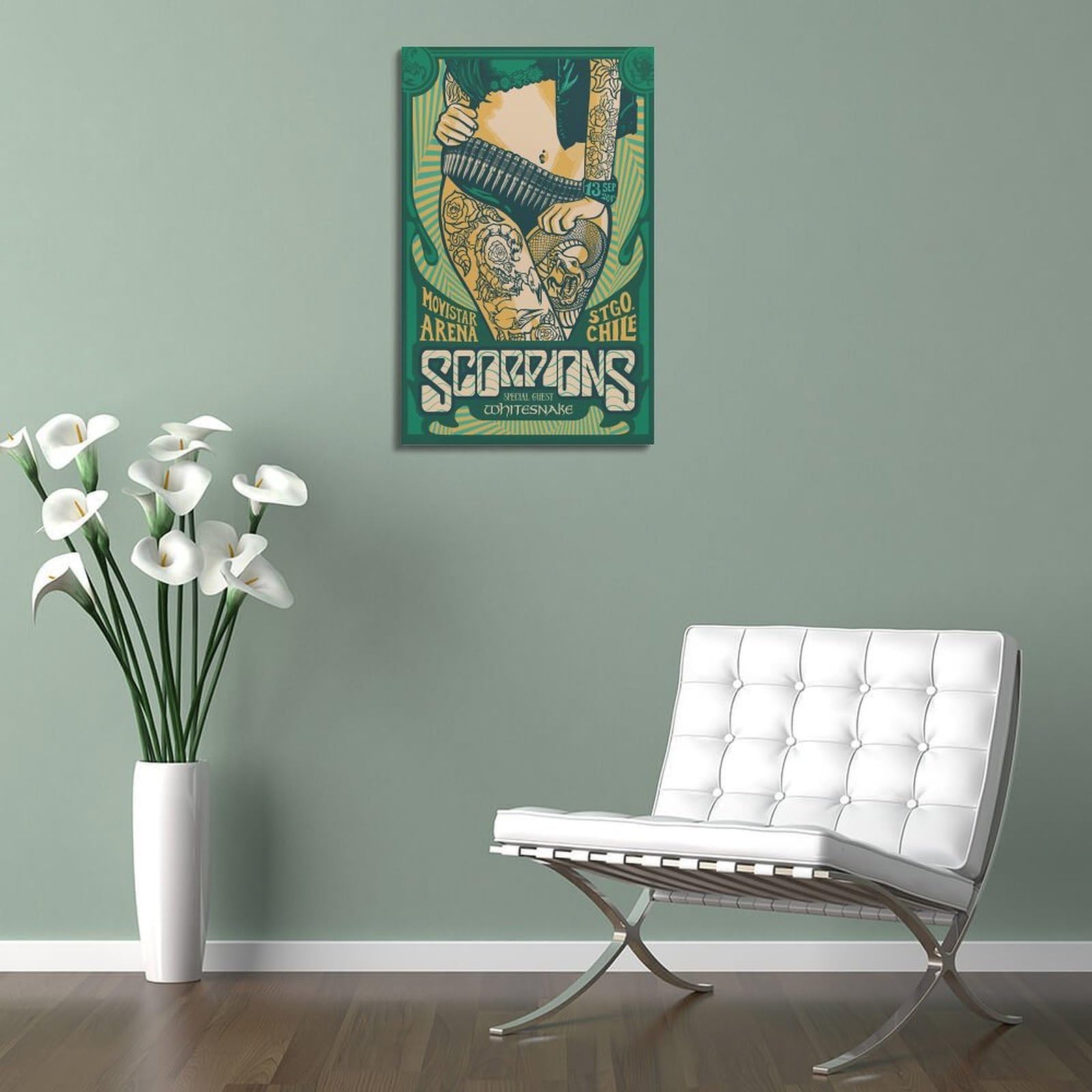 WXYZZB Album fotografico moderno per famiglia, poster su tela, decorazione artistica da parete per la stanza, poster musicale pop art con scorpioni, concerto in Stgo Chile, immagini artistiche, 50 x