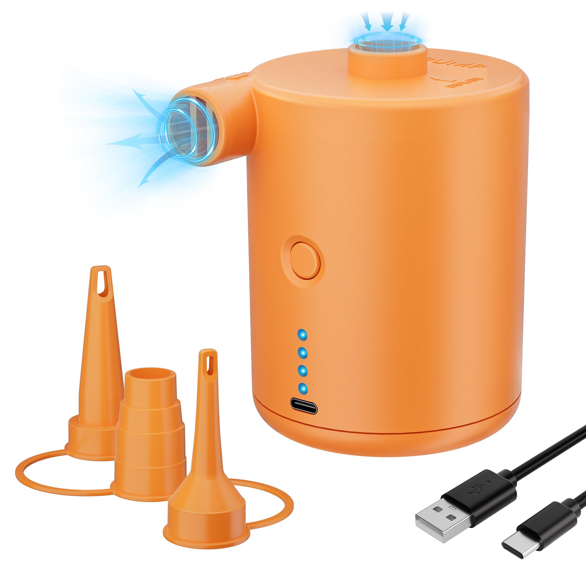 Elektrische Luftpumpe, 4000mAh Akku Pumpe mit 3 Düsen,Wiederaufladbare Luftpumpe,Schnellem Aufblasen/Entleeren für Camping,Luftmatratze,Schlauchboot,Planschbecken,Aufblasbare,Schwimmring