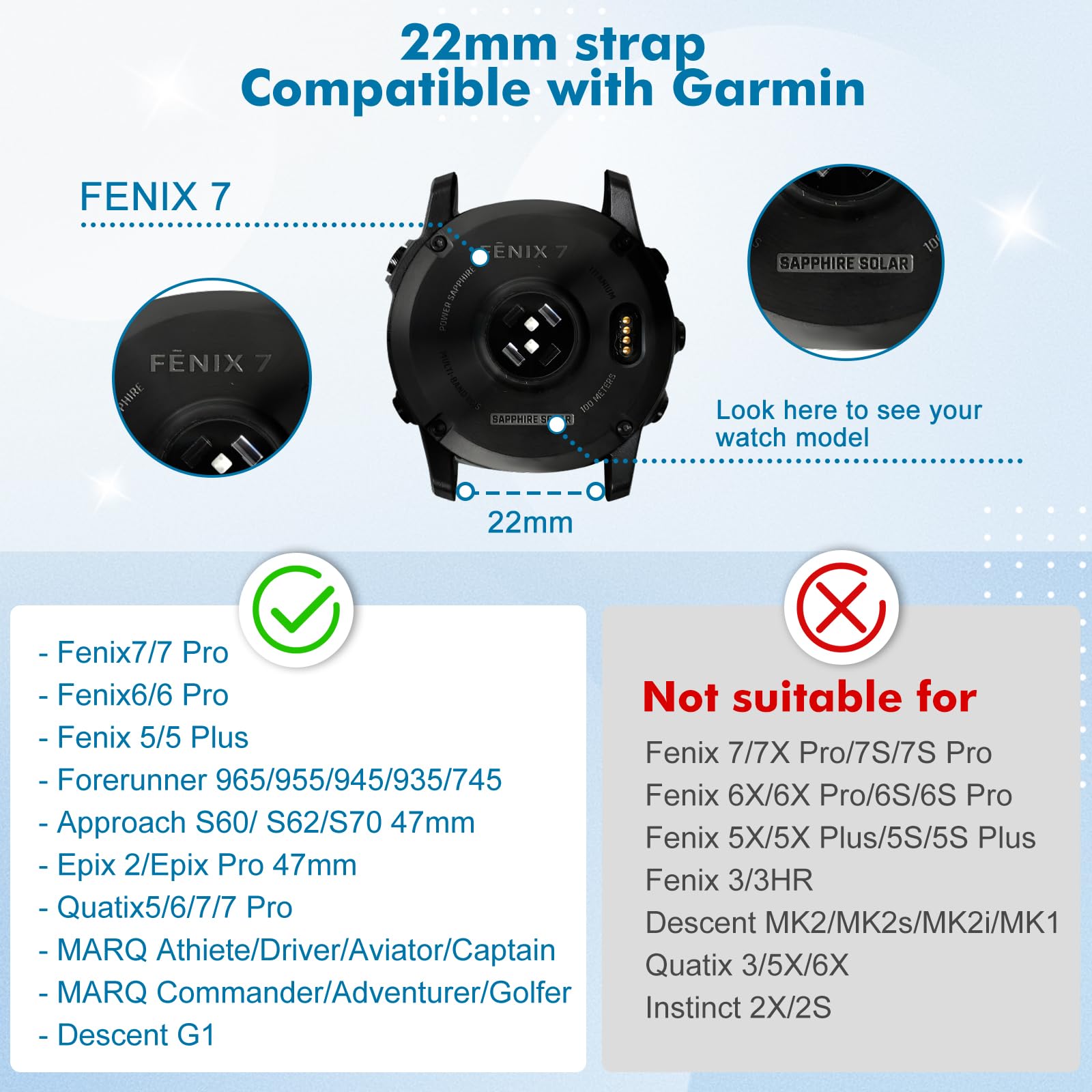 BTTNG 22mm Watch Strap Compatible With Garmin Fenix 8 47mm/7/7 Pro/6/6 Pro/5 Plus - Image 3