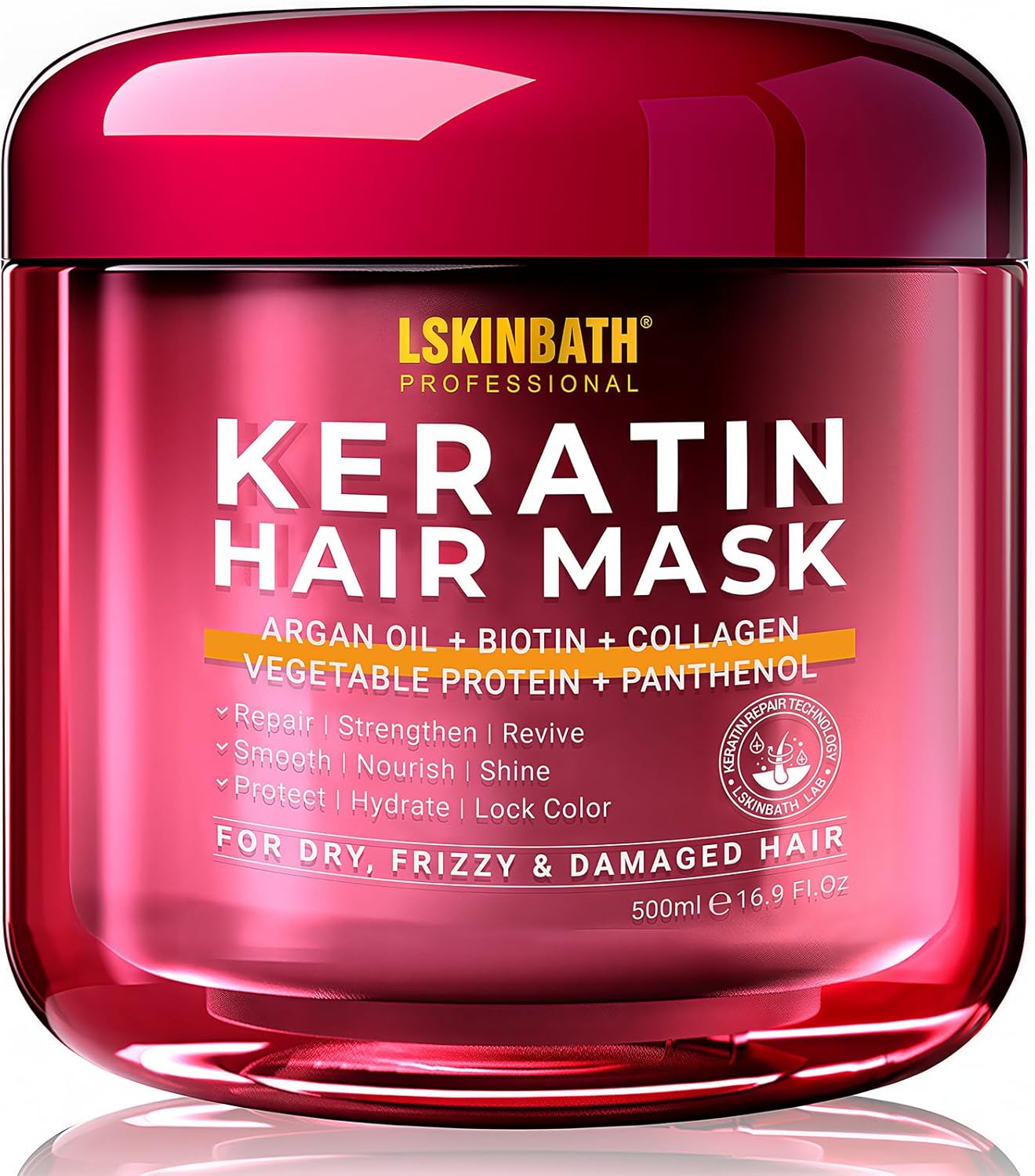 LSKINBATH Keratin & Collagen Repair Hair Mask for Damaged Hair | Deep Conditioner Revives Dry, Frizzy, Bleached & Color-Treated Hair | With Argan Oil & Biotin | Treatment for Split Ends | 500ml