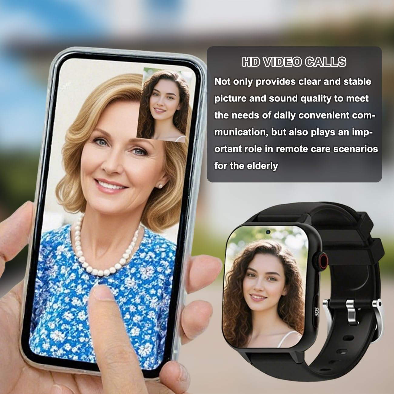 Reloj salvavidas para personas mayores, GPS SOS, con detección de caídas, videollamada, para Alzheimer, reloj inteligente de pulsera para ancianos, negro, 1,96 x 1,57 x 0,47 pulgadas