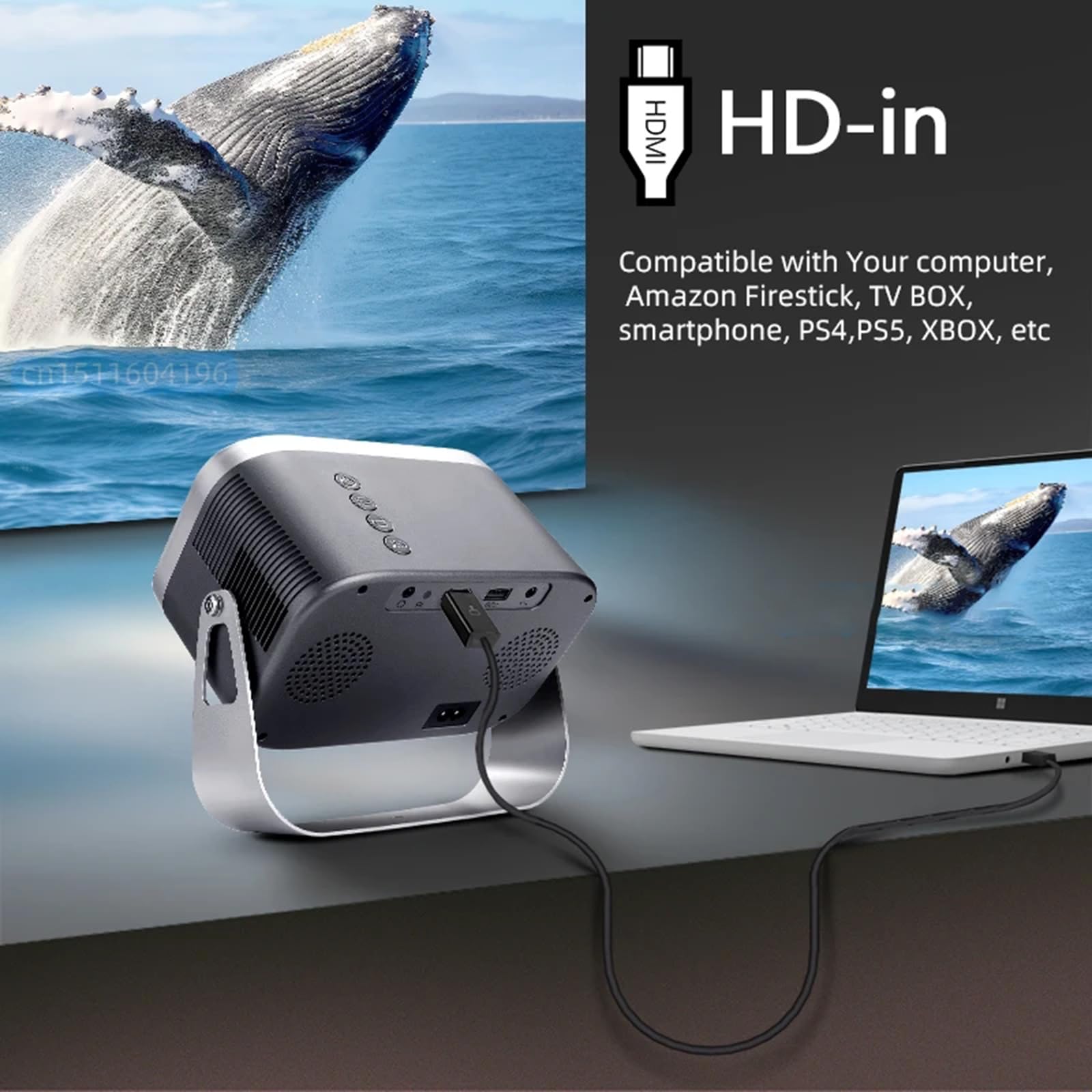 Mini Projector, Smart TV Sync Android Phone LEDProjectors for 4k