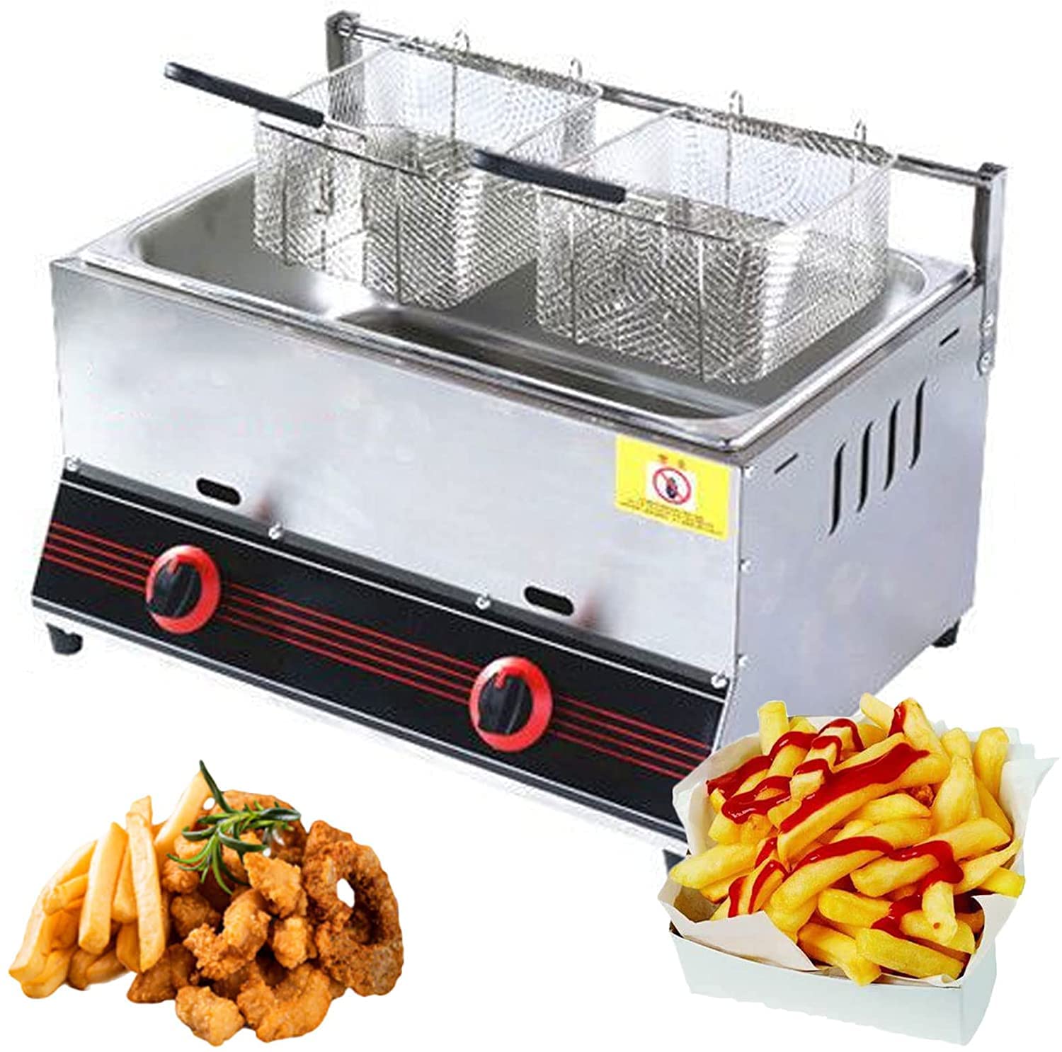 IUokLU Gas Fryer Gas Fryer Stainless Steel Tanks Basket Tabletop Stainless Steel LPG Propane Fryer Freestanding Temperature Control with Lid for Frying French Fries Onion Rings,Style2 (Style2)