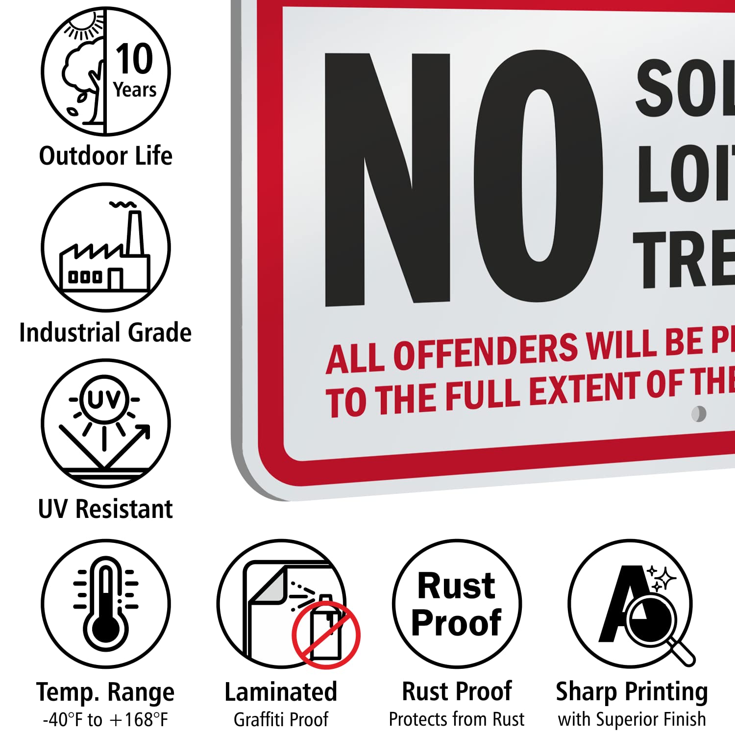 Señal de aluminio SmartSign, leyenda "sin solicitar loitering Trespassing," 18 cm de alto x 24 cm de ancho, negro/rojo sobre blanco