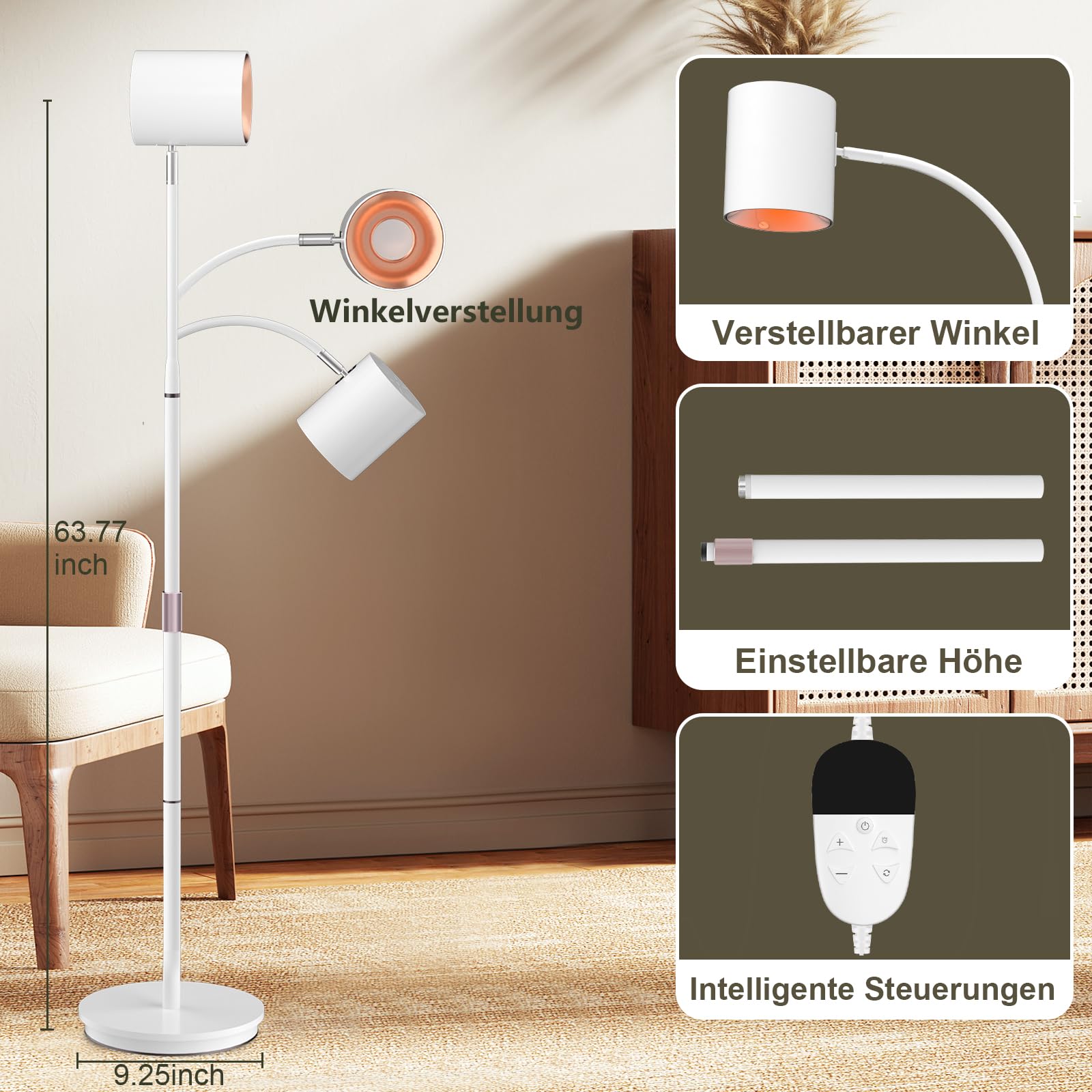 Lámpara Infrarroja 660/850/940 nm, Diseño Cob, Temporizador De 10/20/30 Minutos, Ángulo Ajustable, 5 Niveles De Luminosidad, Luces Rojas De 20 W Para Oficina/Hogar