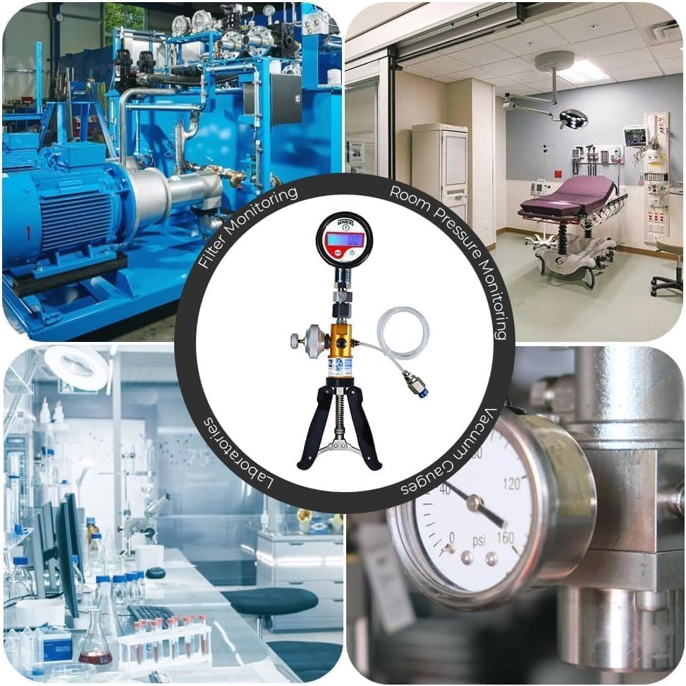 Image of *Ship With in 1-Day* Hand Operated Pressure and Vacuum Calibrator (Range: -0.9 to 30 Bar) with Pressure & Vacuum Gauge (-1 to 25 Bar) for Calibration Labs, Pressure gauge Calibration. Model: AI-2200