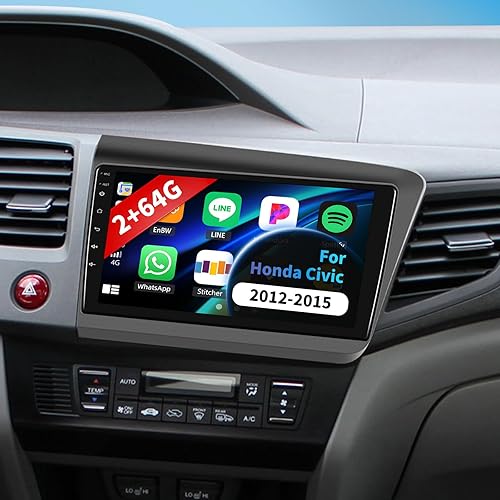 Estéreo de coche Android 11 2+64G para Honda Civic 2012-2015 con Apple Carplay Android Auto, pantalla táctil de 9 pulgadas en Dash GPS Radio con