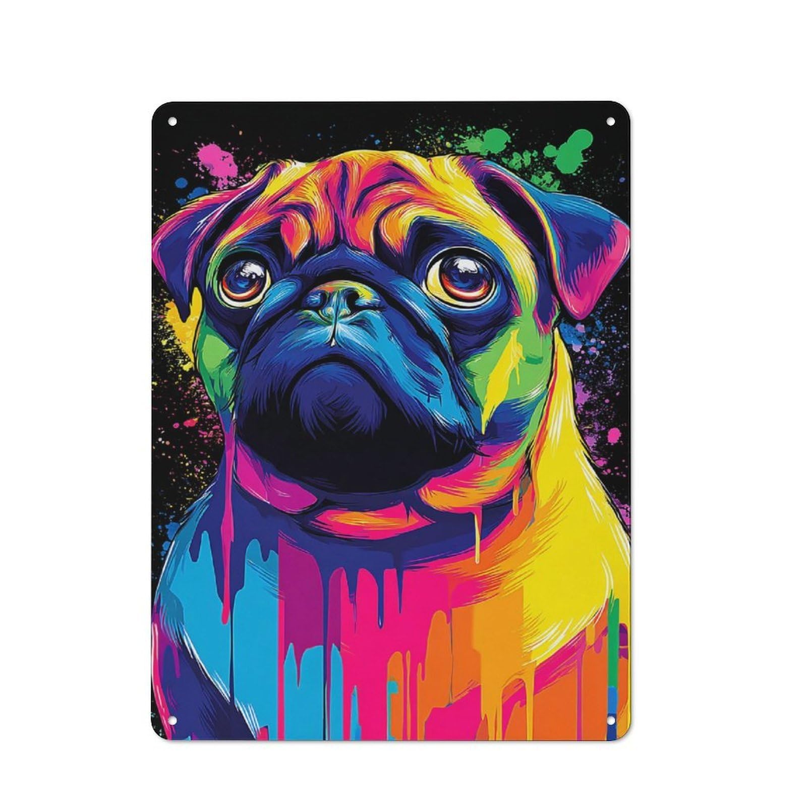 Junmoney Colorful Pug Art Print -1 Tin Wall Plaque 40X30cm With For Workshop Wall, Suited To Makers And Diy Enthusiasts