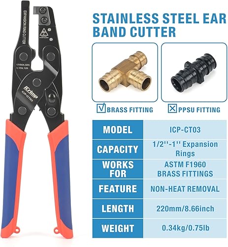 Miniatura 2 de iCrimp ICP-CT03 PEX-a Herramienta de extracción de anillo de expansión/manguito para reutilizar accesorios de expansión de latón ASTM F1960 de 5/8