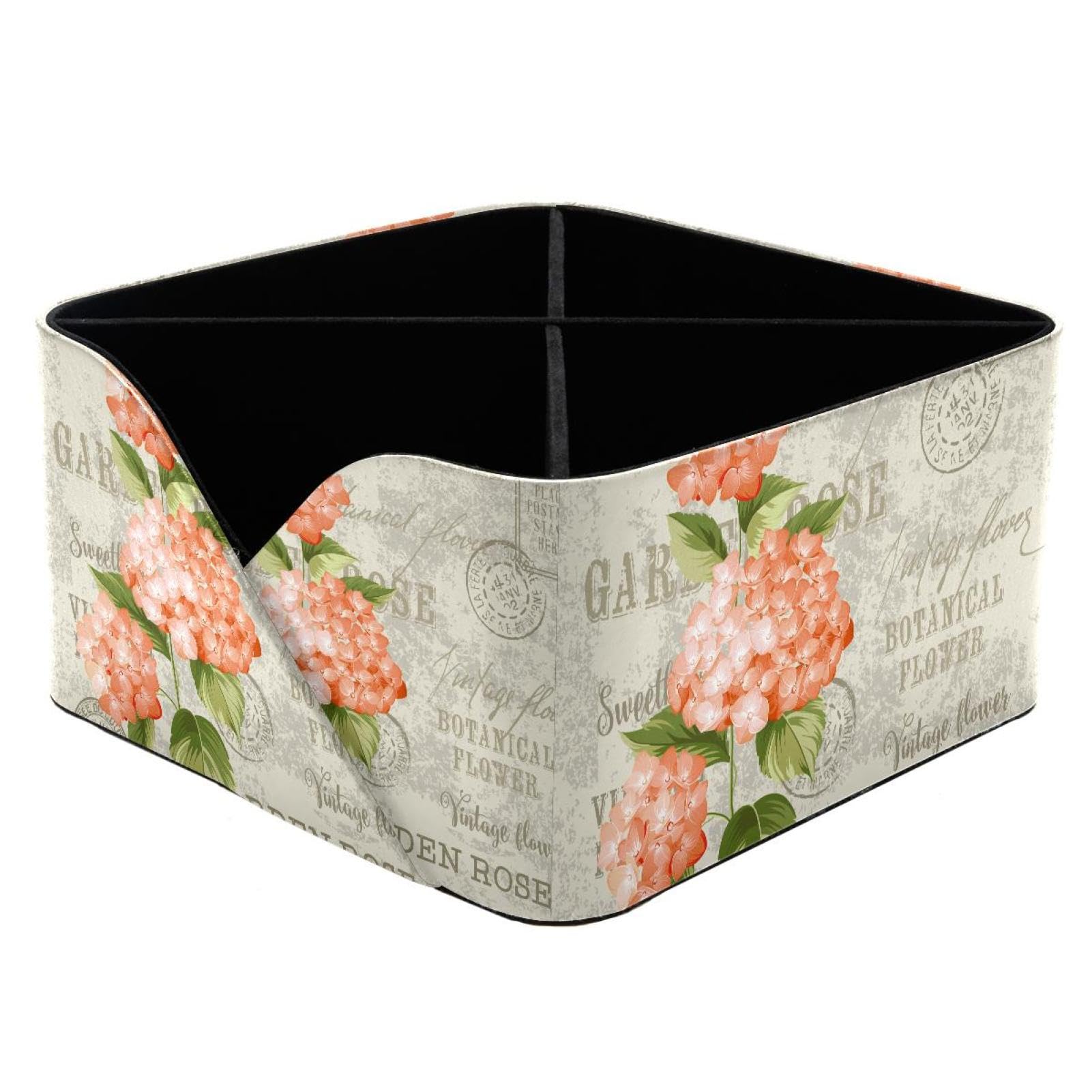 KengjuTesu Vintage Hydrangea Flowers Desktop Organizer Pen Holder, Rectangular Pencil Cup for Office, Study and Makeup Stations